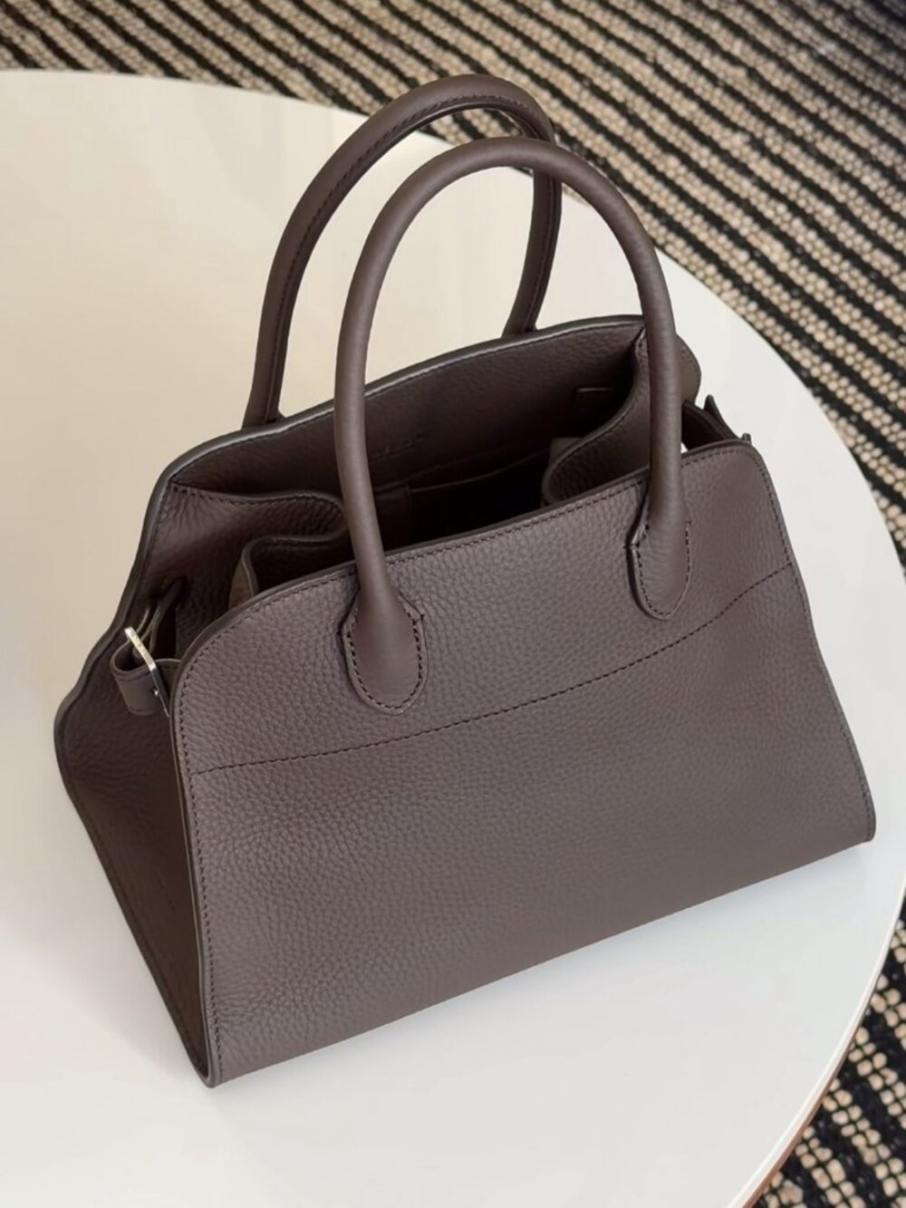 Grain Leather Top‑Handle Tote Bag, Removable Shoulder Strap.